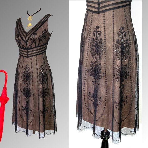 LOFT Dresses & Skirts - Ann Taylor Black Embroidered Mesh Party Dress 2-4